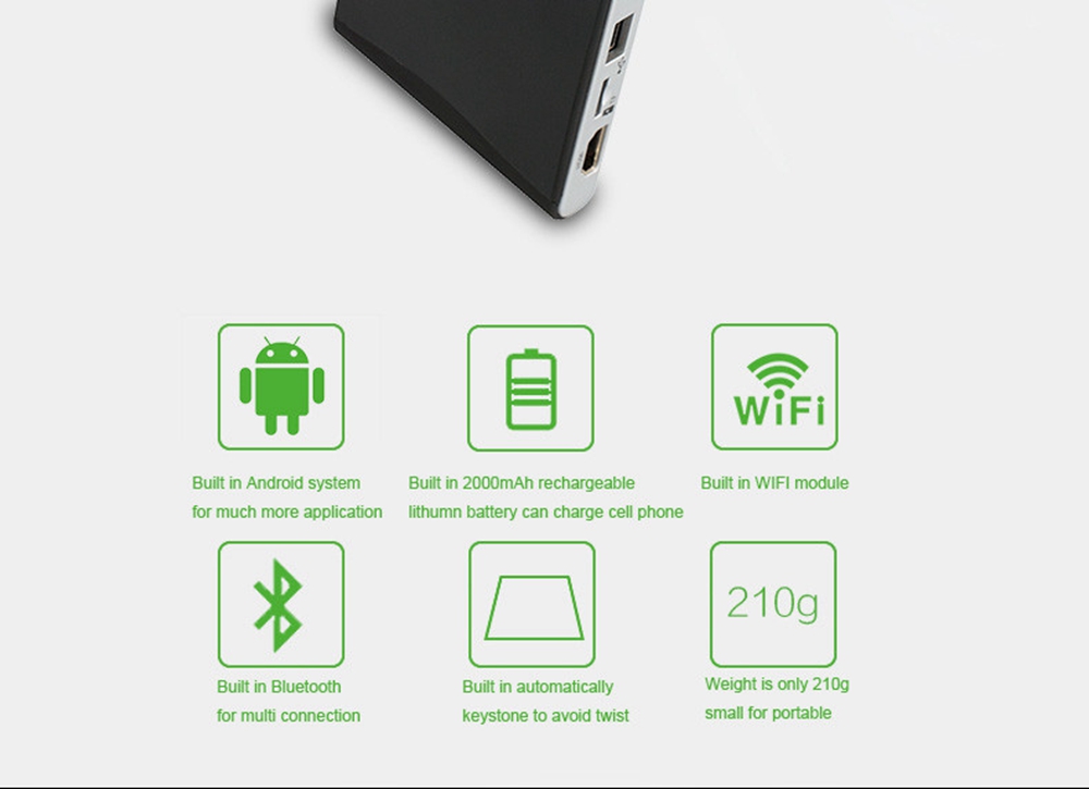 DLP-100WM Handheld Micro Projector Android 4.4 8G 2000mAH 3D DLP Technology - Black