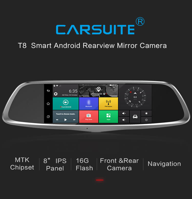 [HK Stock]CARSUITE T8 Smart Android Car Rearview Mirror Camera FHD 1080P GPS - Black