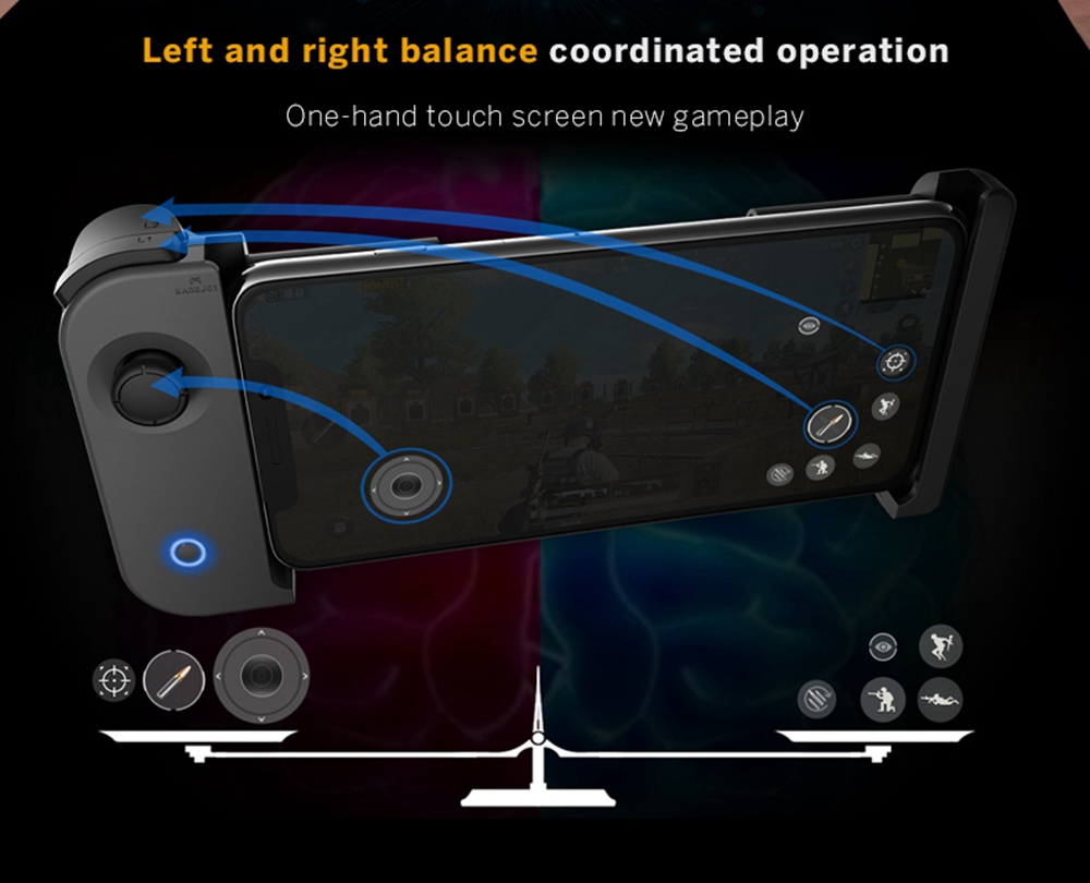 HandJoy X-MAX Wireless Bluetooth 4.0 Singe-hand Game Controller with Telescopic Phone for Android/IOS Smartphone - Gray