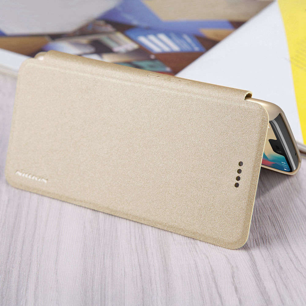 Nillkin Sparkle Series Leather Case For Oneplus 6 Protective Phone Shell - Golden