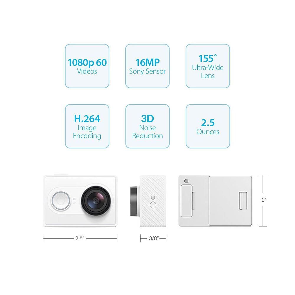 [HK Stock][Official EU Edition] Xiaomi XiaoYi Yi Action Camera With Waterproof Case Set Sports Camera WiFi BT4.0 16MP Sony Sensor Ambarella A7LS 1080P HD Video Recording - White