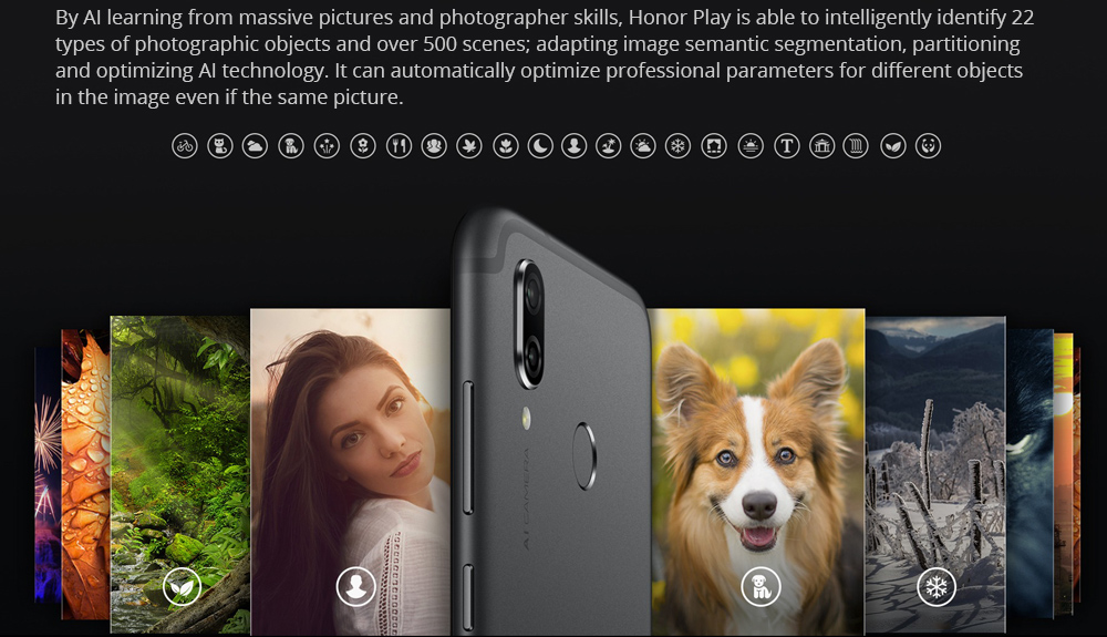 HUAWEI Honor Play 6.3 Inch 4G LTE Smartphone Kirin 970 6GB 64GB 16.0MP+2.0MP Dual Rear Camera Android 8.1 FHD+ Screen 3750mAh OTG Touch ID Type-C - Black