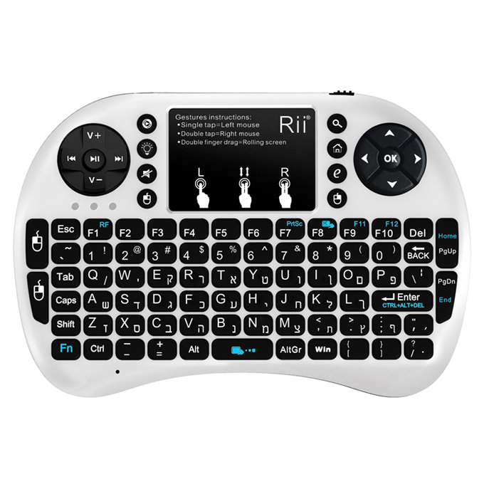 Rii i8+ 2.4G Wireless Israel Hebrew Language Keyboard For Smart TV / TV Box / HTPC / PC With Multi-touch Up To 15 Meter - Black