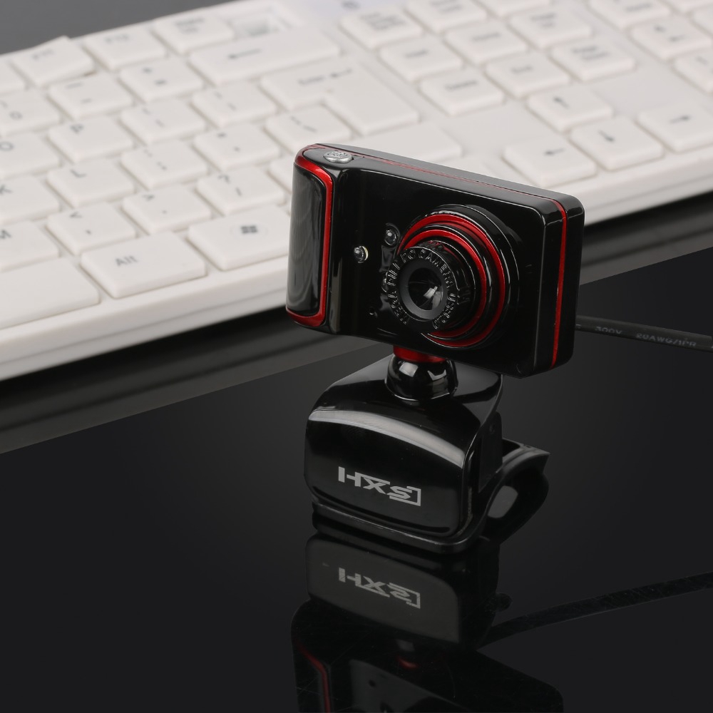 HXSJ S10 480P USB Webcam With Built-in Microphone Rotatable 16M Pixels 3 LED Lights For PC / Laptop - Black + Red
