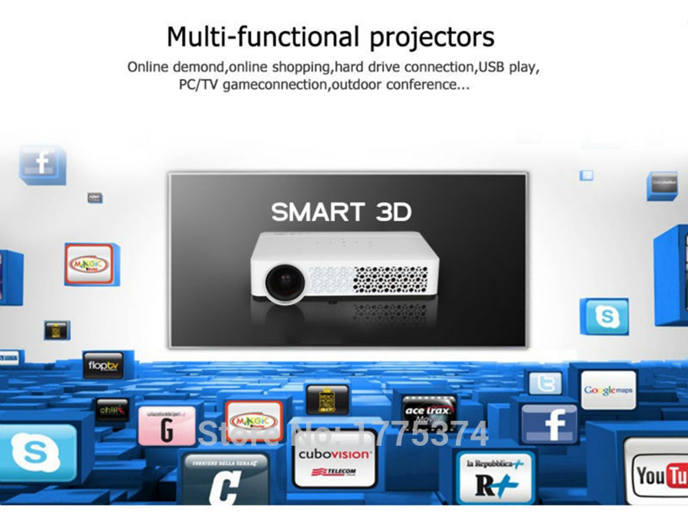 DLP800W Projector Android 4.4.4 8G RJ45 Interface - White
