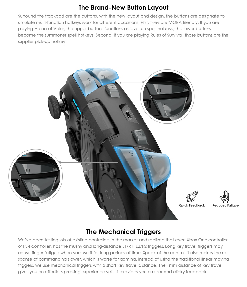 GameSir G5 Bluetooth 5.0 Game Controller Wireless Trackpad Touchpad with Bracket for Android iOS - Black