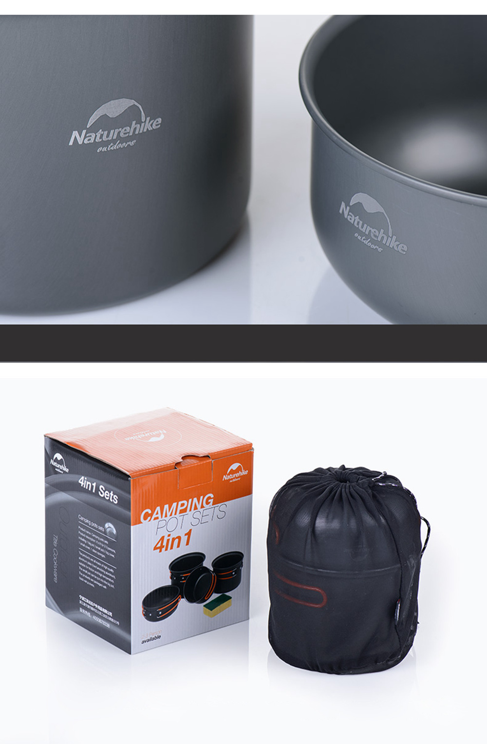 NatureHike Outdoor Utensil Portable Picnic Pot Set Light Weight For 2-3 Persons Picnic Barbecue Outdoor Camping - Gray