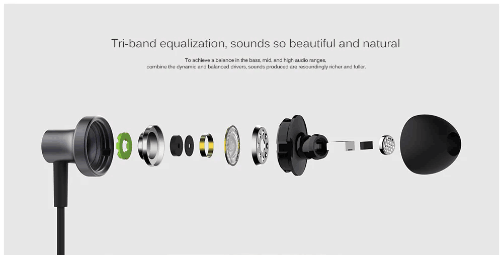Xiaomi QTEJ03JY Ring Iron Earphone 2 Graphene Diaphragm Dynamic coil + Moving Iron Double Sound Unit - Black