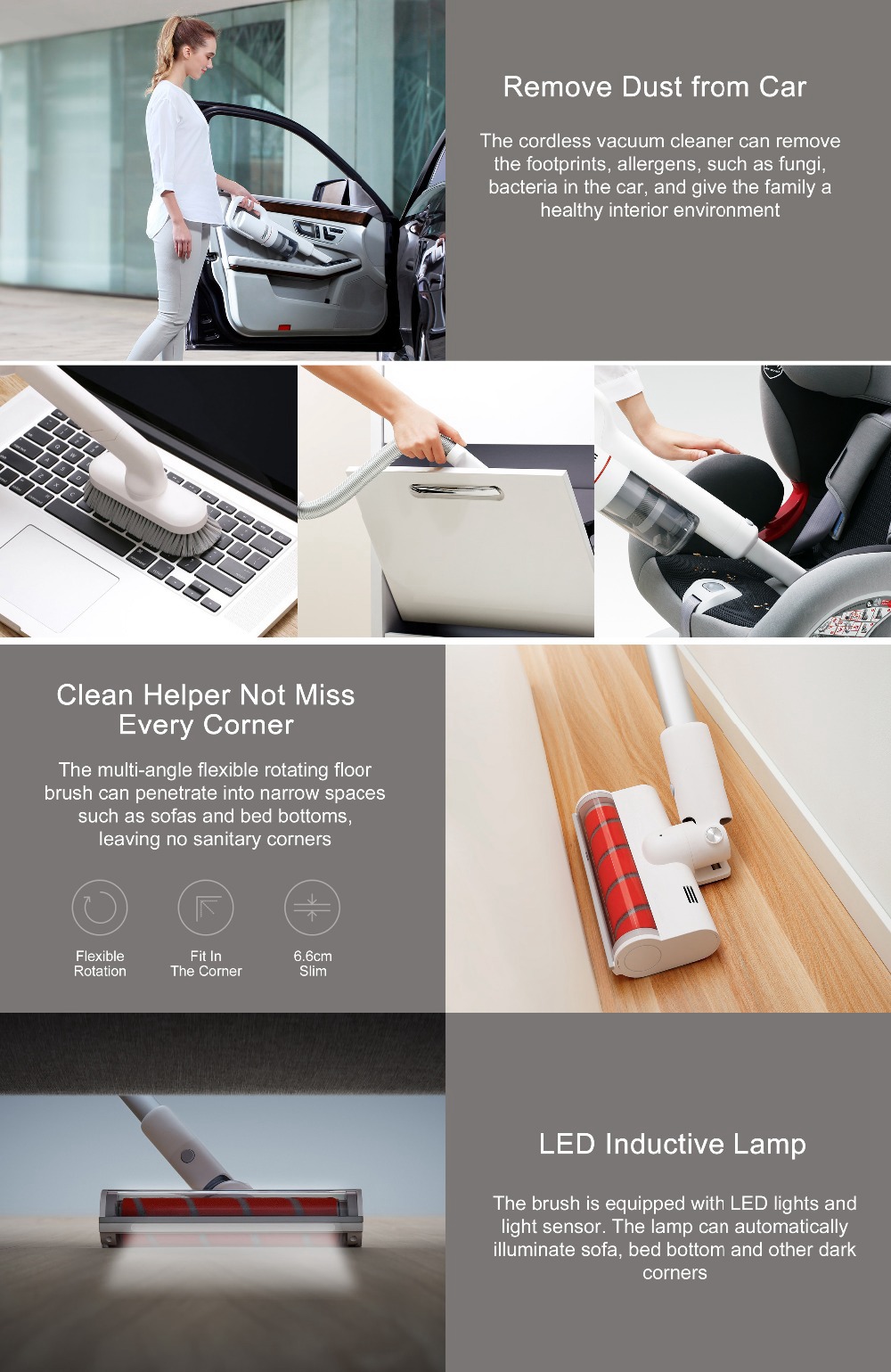 Xiaomi Roidmi F8 Smart Vacuum Cleaner App Remote Control 2500mAH Lithium-ion Battery with LED Night Light for Home Car -