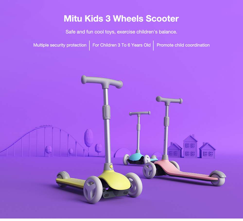 Xiaomi Mitu Kids 3 Wheels Scooter Multiple Security Protection Double Spring Gravity Steering System For Children 3 To 6 Years Old - Pink