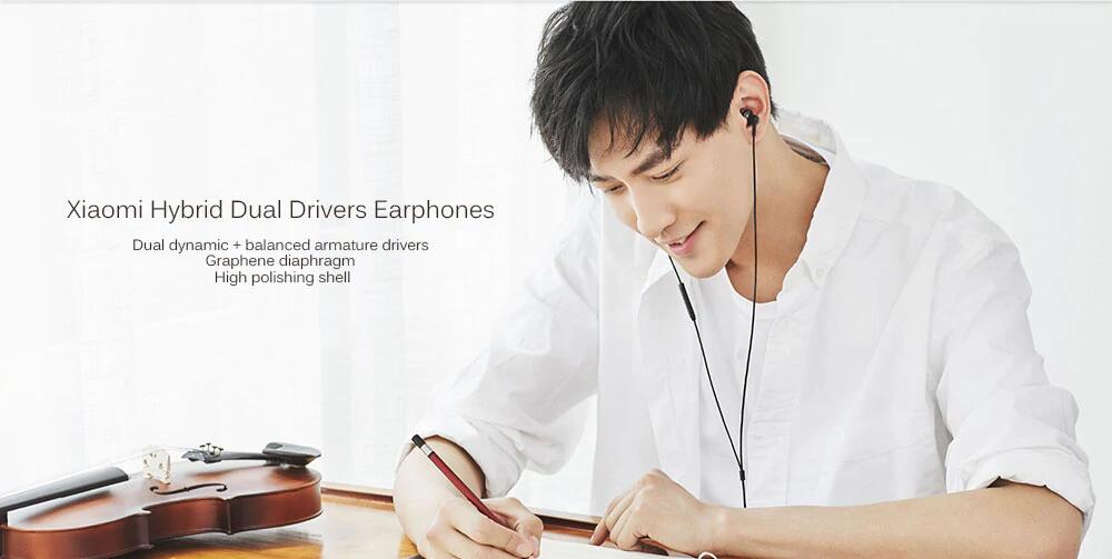 Xiaomi QTEJ03JY Ring Iron Earphone 2 Graphene Diaphragm Dynamic coil + Moving Iron Double Sound Unit - Black
