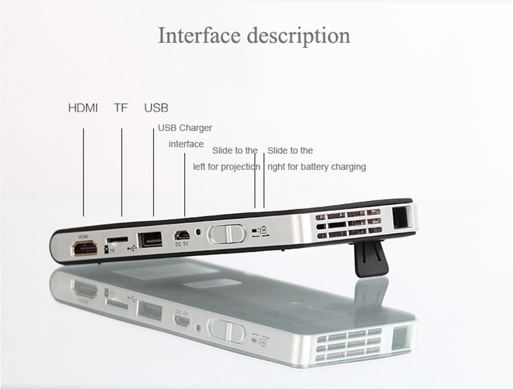 DLP-100WM Handheld Micro Projector Android 4.4 8G 2000mAH 3D DLP Technology - Black