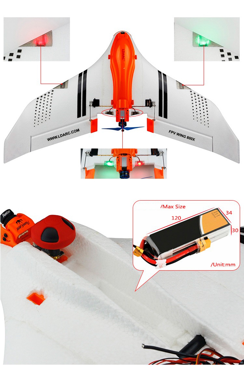Kingkong/LDARC FPV WING 800X RC Airplane 768mm Wingspan EPO PNP Version - Orange