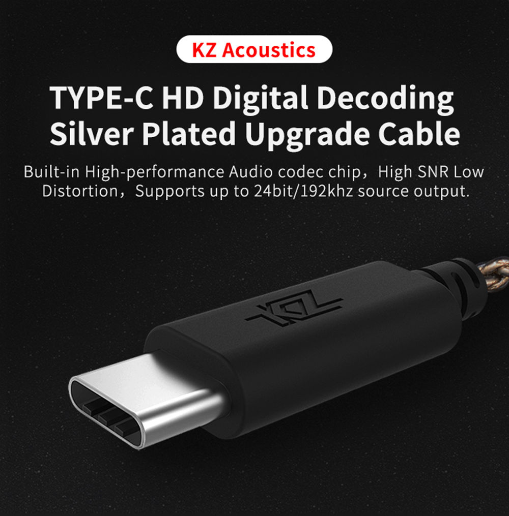 KZ ZST/ED12/ES3/ZSR/ZS10/ES4 Type-C HD Audio Decoding Silver Plated Upgrade Wire Cable Detachable for Headphones 0.7mm