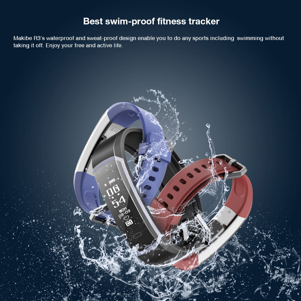 Makibes R3 Smart Bracelet Continuous Heart Rate Monitor Touchscreen IP67 Water Resistant Bluetooth Compatible With IOS Android - Black