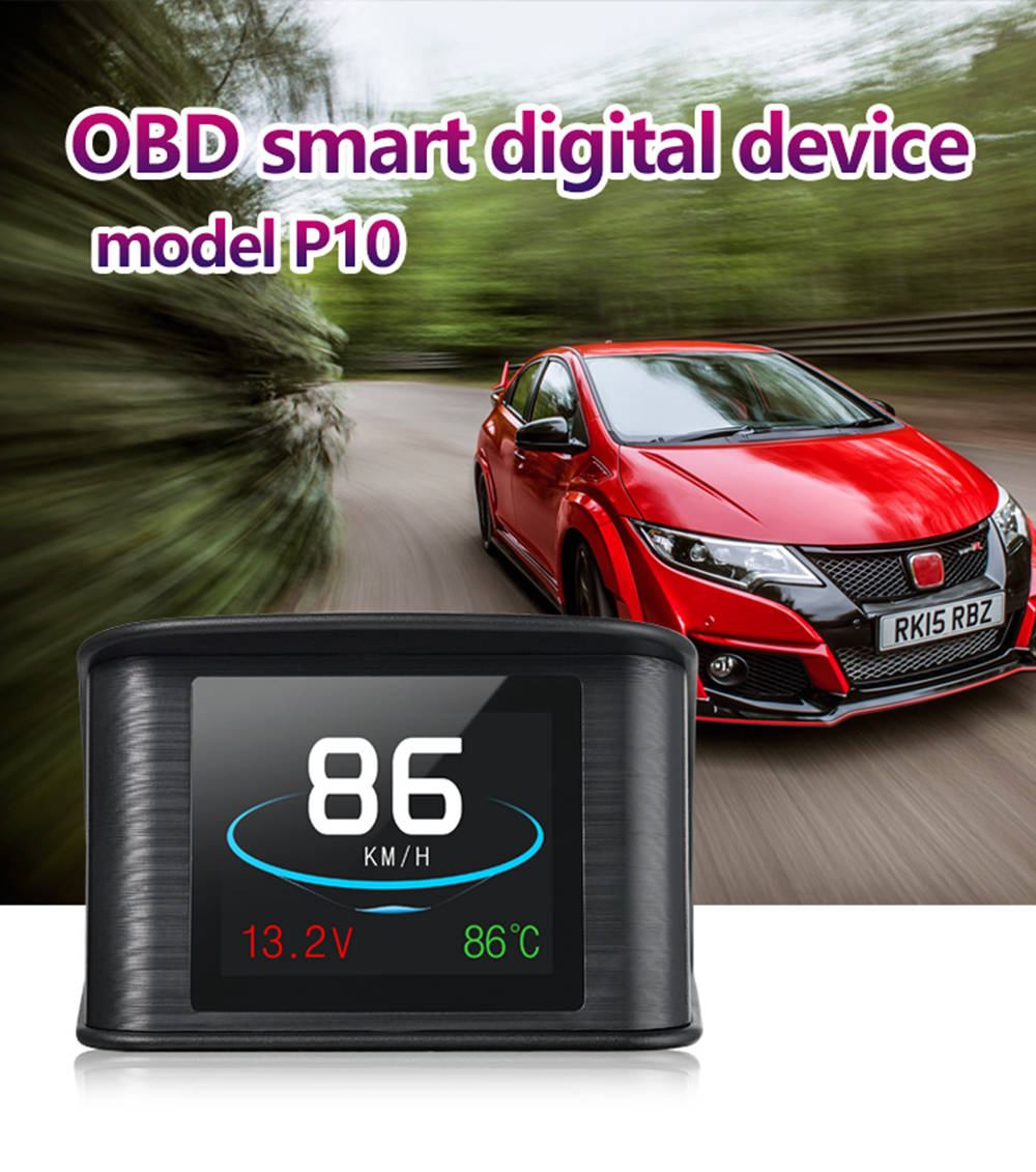 P10 2.6 Inch Universal OBDII Smart Head Up Display Car HUD Diagnostic Alarm LCD Display Speedometer Intelligent Digital Instrument - Black