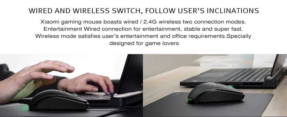 Xiaomi Gaming Mouse Wired/Wireless Dual Mode Switch 7200DPI 6 Programmable Buttons RGB Colorful Lights - Black