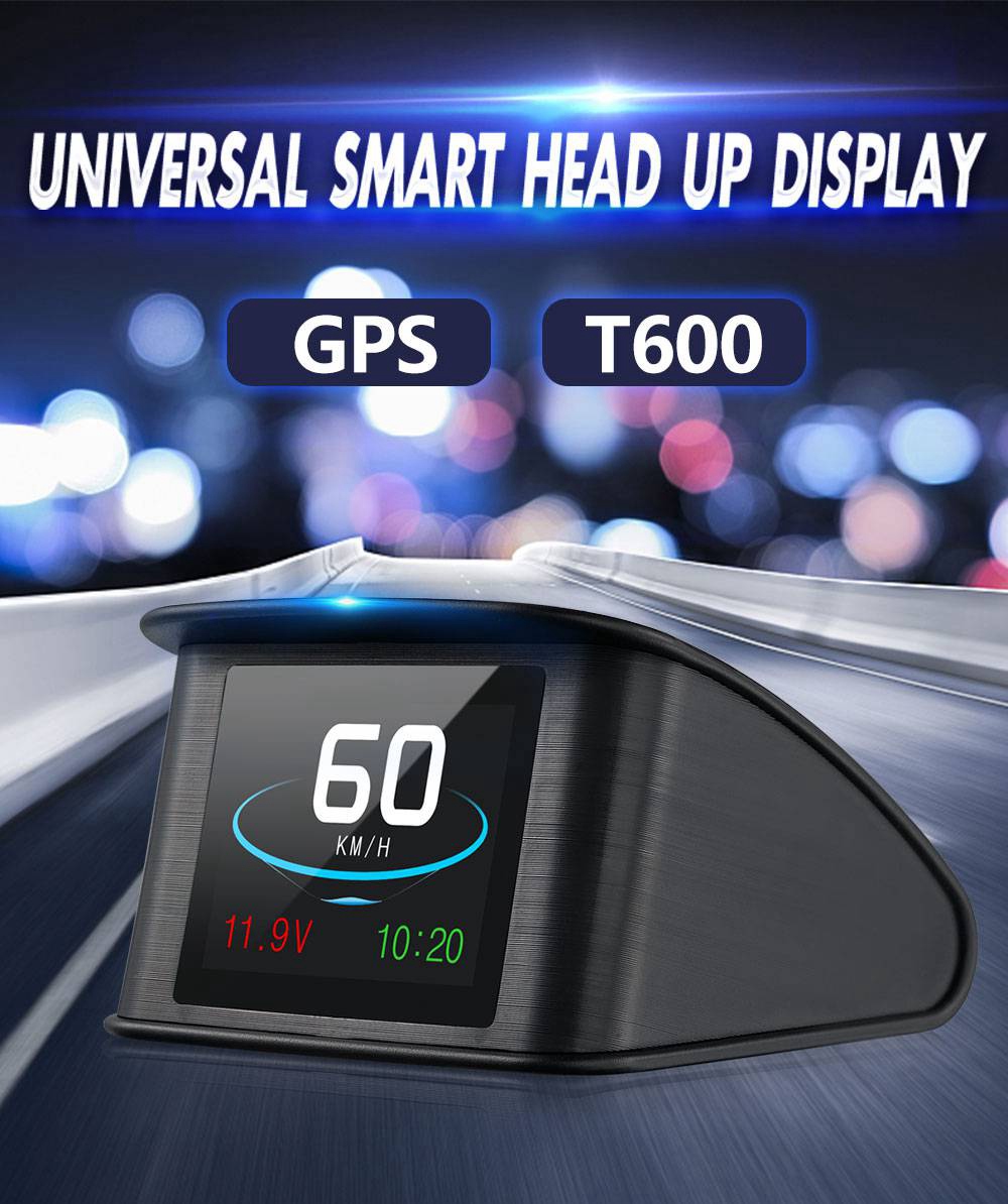 T600 2.6 Inch Car HUD Head-Up Display Intelligent Digital Instrument GPS Hnavigation Windscreen Speed Projector - Black