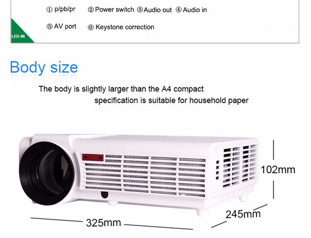 5.8-inch Screen Projector 96 LCD Screen + LED Light - White