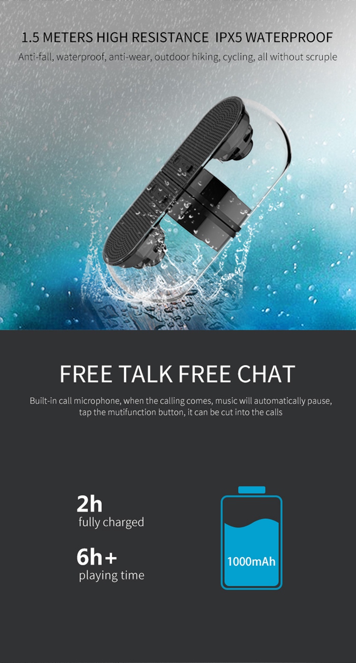 OVEVO D18 3D Magnet Bluetooth 4.2 Speakers 1 in 2 Outdoor Waterproof HiFi Phone PC Speaker - Black