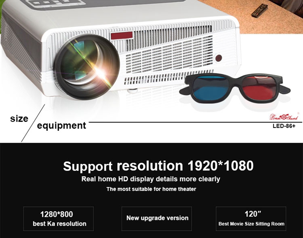 LED-86+WIFI 5.8-inch Screen Projector LCD Screen + LED light - White