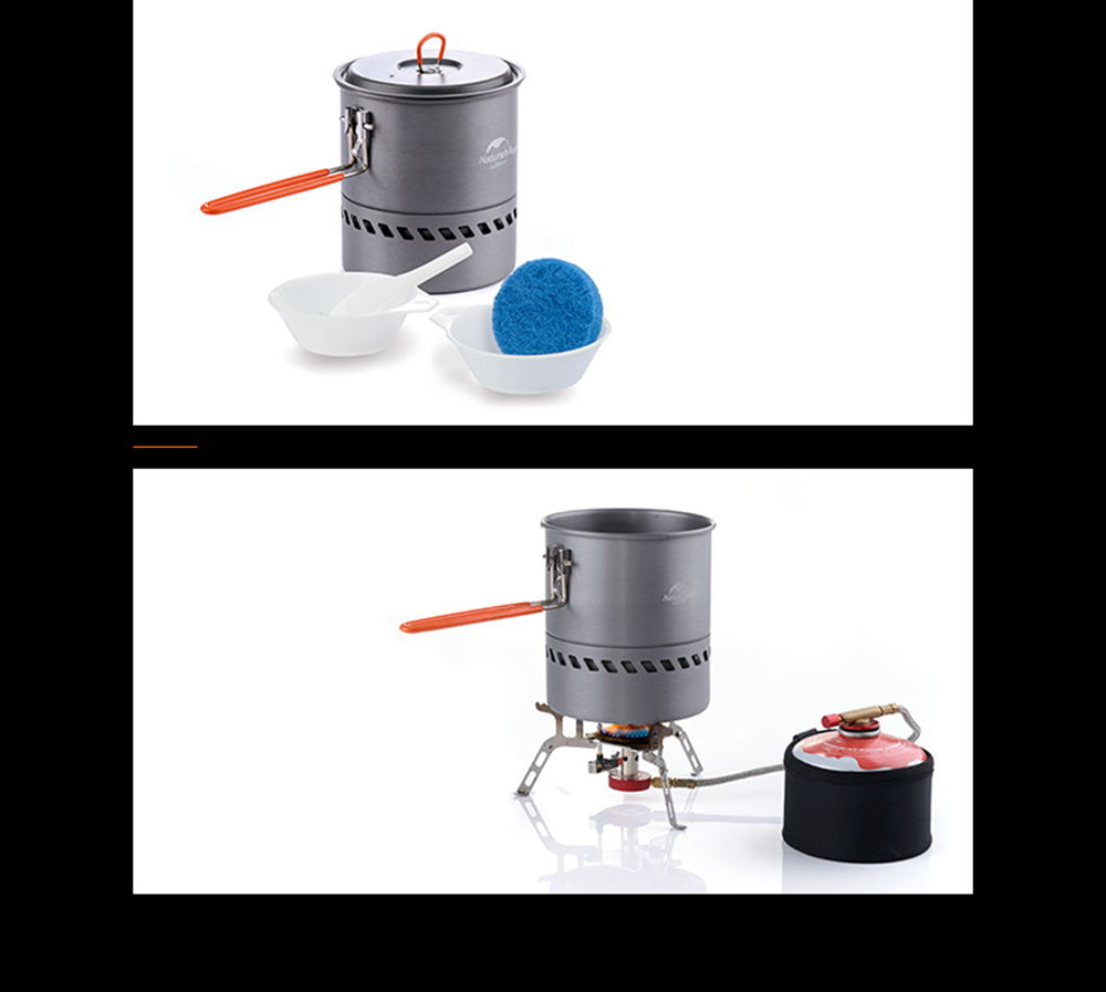 NatureHike Camping Pot Energy-saving Single Pot Outdoor Cooking Utensils Set Camping Barbecue Cutlery - Gray