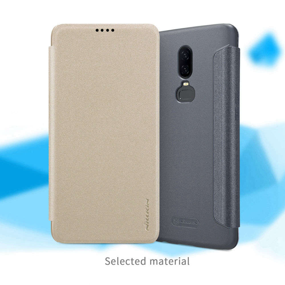 Nillkin Sparkle Series Leather Case For Oneplus 6 Protective Phone Shell - Golden