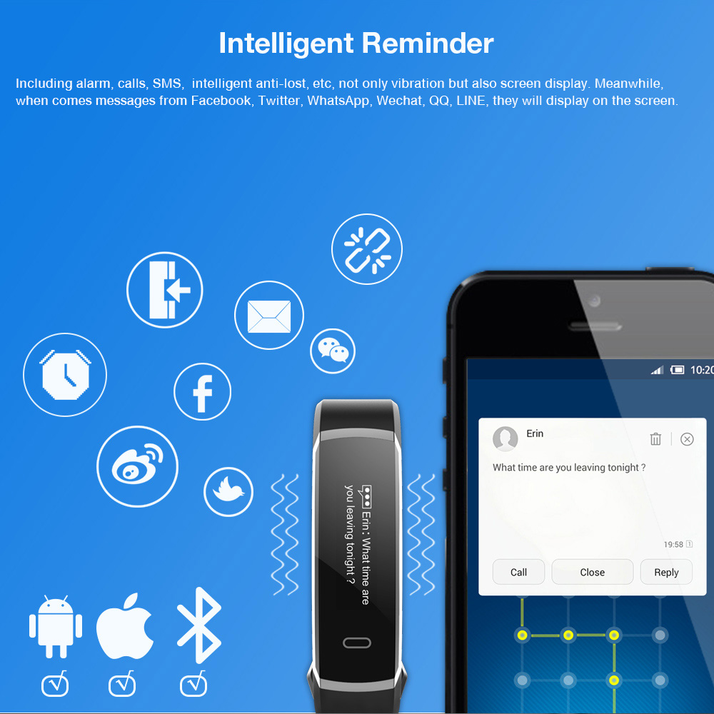 Makibes R3 Smart Bracelet Continuous Heart Rate Monitor Touchscreen IP67 Water Resistant Bluetooth Compatible With IOS Android - Black