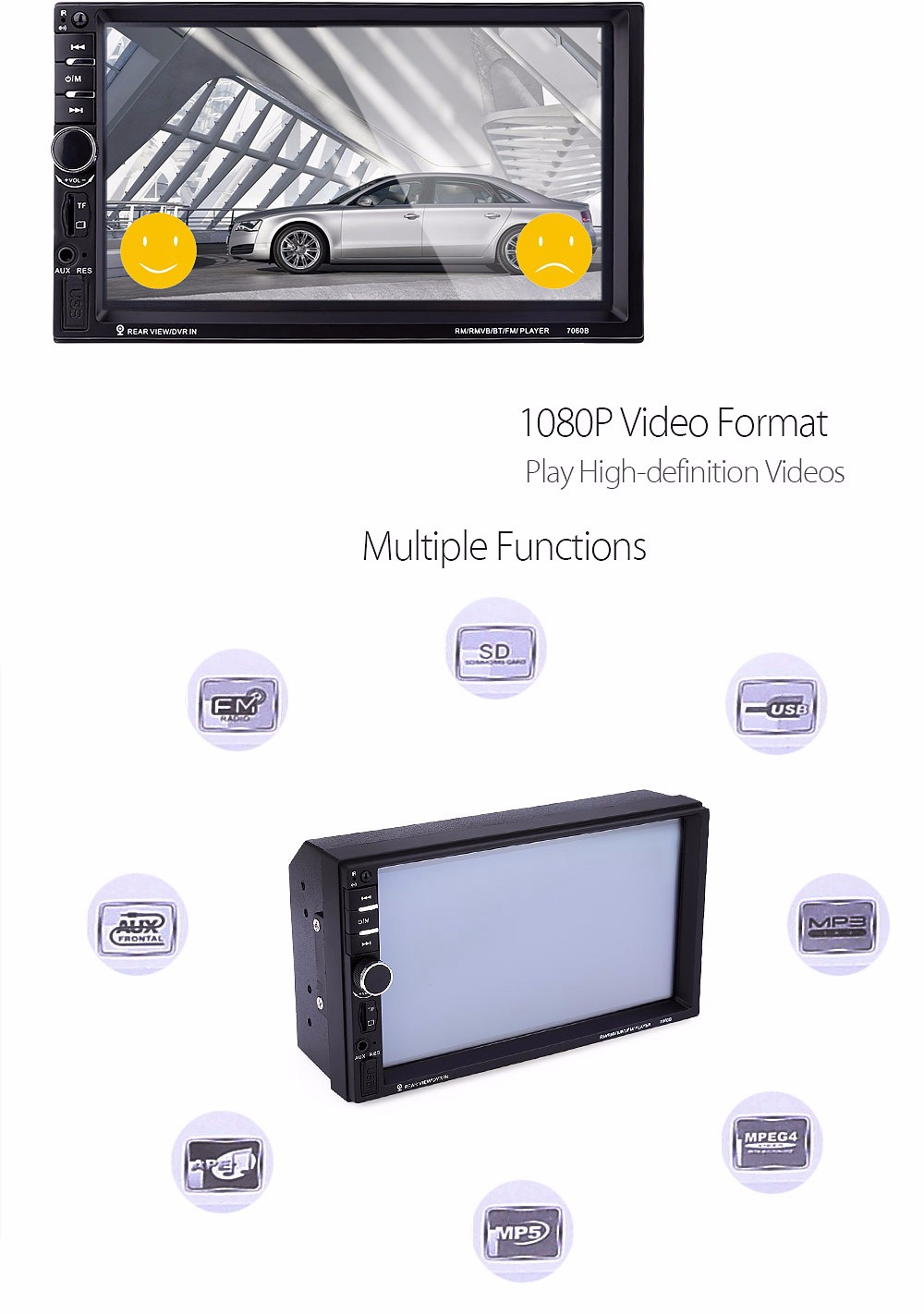 7060 7 Inch Digital TFT Touch Screen Car Audio Stereo MP5 Player