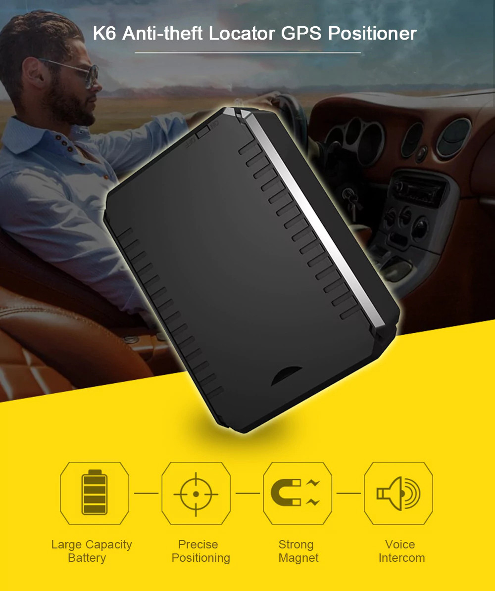 K6 Mini Vehicle Magnetic Anti-theft Locator GPS Positioner Electronic Fence Real-time Positioning Tamper Alarm - Black