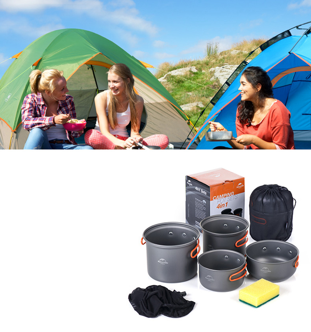NatureHike Outdoor Utensil Portable Picnic Pot Set Light Weight For 2-3 Persons Picnic Barbecue Outdoor Camping - Gray