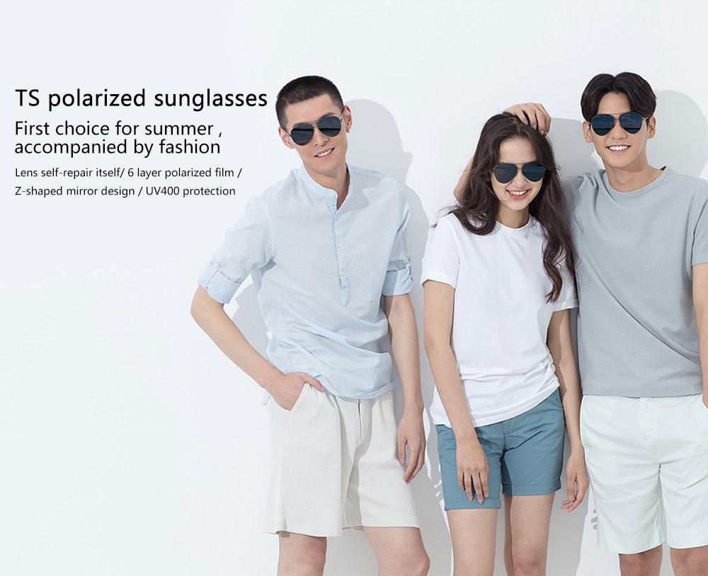 [HK Stock]Xiaomi Mijia TS Unisex Polarized Sunglasses Classic Exquisite Aviator Sunglasses For Men Women UV 400 6 Layer Coating 0.25 N Z-shaped Mirror - Black