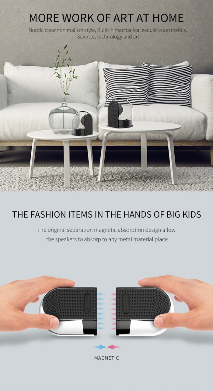 OVEVO D18 3D Magnet Bluetooth 4.2 Speakers 1 in 2 Outdoor Waterproof HiFi Phone PC Speaker - Black