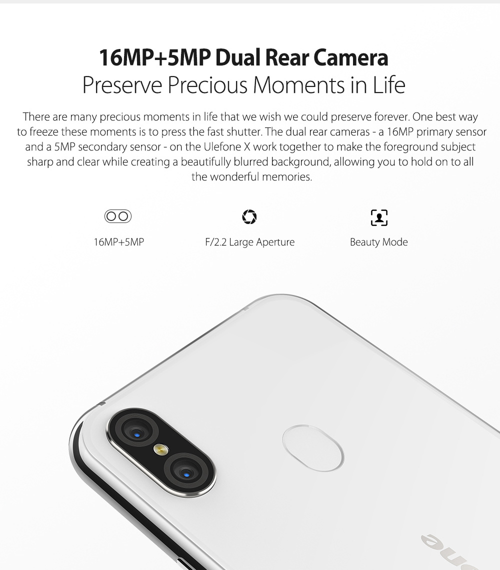 [HK Stock]Ulefone X 5.85 Inch 4G LTE Smartphone MTK6763 4GB 64GB 13.0MP+5.0MP Dual Rear Cameras Android 8.1 Face Unlock HD+ Screen - Black