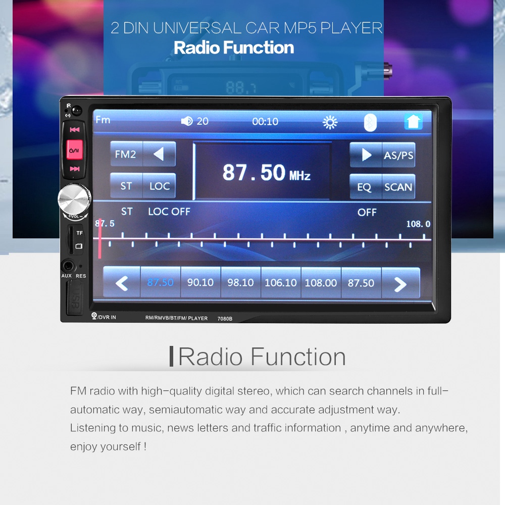 7080B 7 Inch Digital TFT Touch Screen Car Multimedia Player