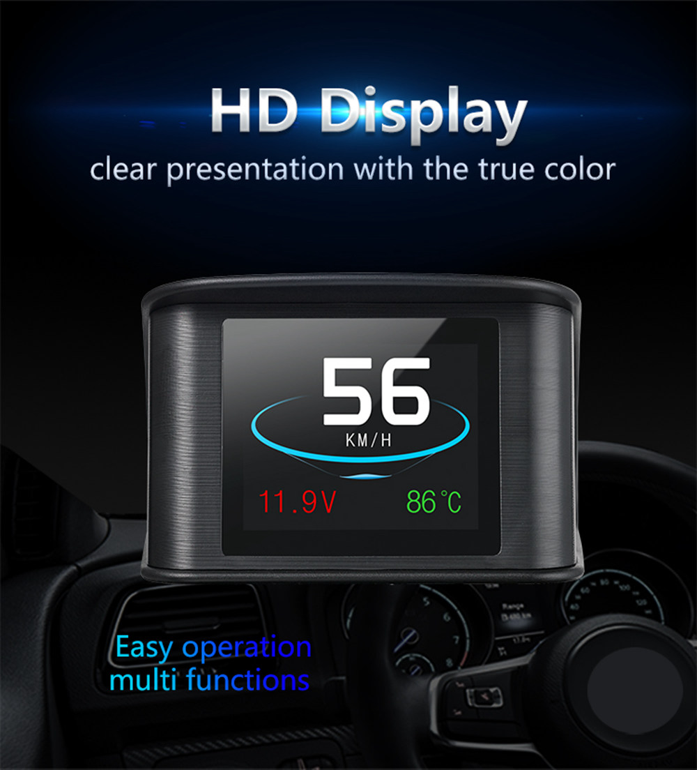 P10 2.6 Inch Universal OBDII Smart Head Up Display Car HUD Diagnostic Alarm LCD Display Speedometer Intelligent Digital Instrument - Black