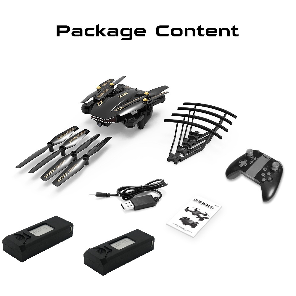 VISUO XS809S BATTLES SHARKS 720P WIFI FPV Foldable with HD Wide Angle Camera RC Quadcopter RTF Black - Two Battery