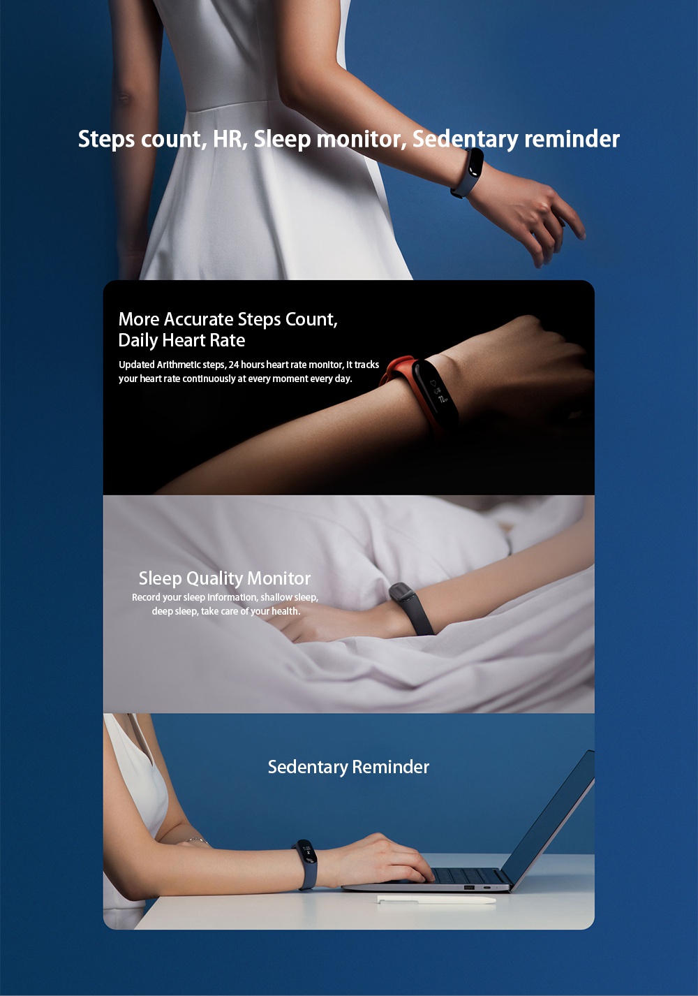 Original Xiaomi Mi Band 3 Smart Bracelet 0.78" OLED Touch Screen 5ATM Water Resistant Sports Fitness Tracker Reject Phone Calls Notification Display Bluetooth 4.2 - Black
