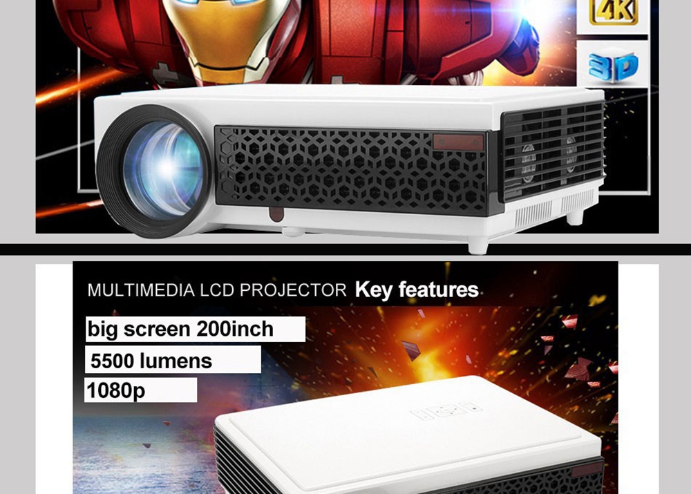 LED-96+WIFI 5.8-inch Screen Projector LCD Screen + LED light - White