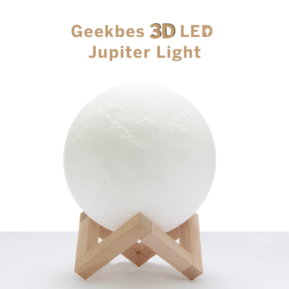 Geekbes 3D LED Moon Light  Dia.13cm Colorful Touch Control Nightlights Creative Gifts - White