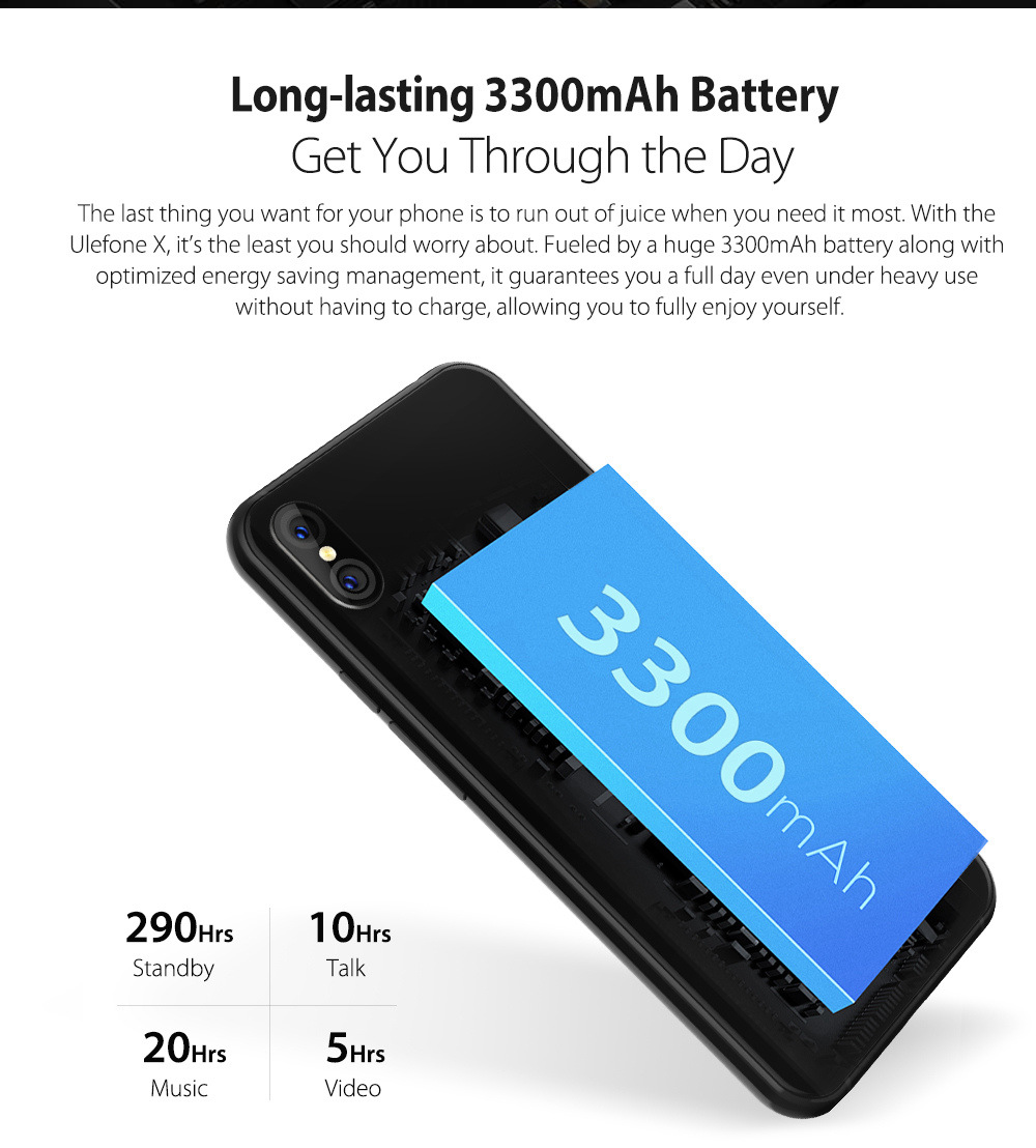 [HK Stock]Ulefone X 5.85 Inch 4G LTE Smartphone MTK6763 4GB 64GB 13.0MP+5.0MP Dual Rear Cameras Android 8.1 Face Unlock HD+ Screen - White