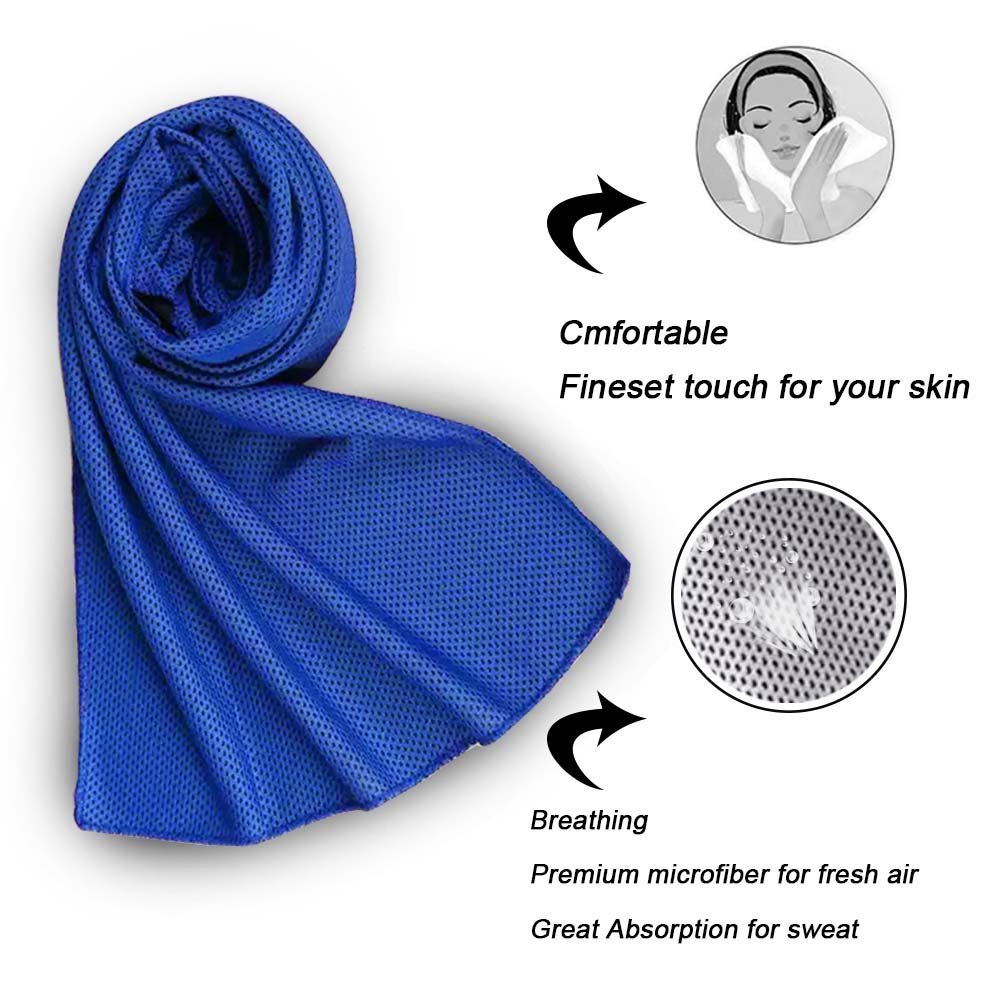 Evaporative Cooling Towel 40"x12" Snap Cooling Towel Microfiber Quick-Dry For Fitness Gym Yoga Pilates Travel Camping Outdoor Sports - Dark Blue