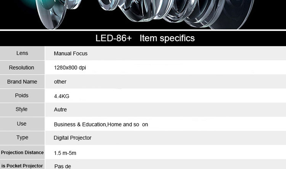 LED-86+WIFI 5.8-inch Screen Projector LCD Screen + LED light - White