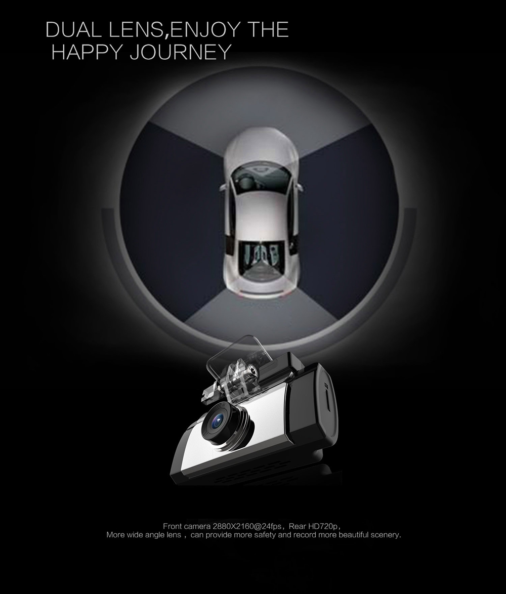 Anytek G200 Car Recorder 2.7 Inch Touch Screen 4K FHD Car Camera 160 Degree Wide Angle F1.8 Aperture Built-in Wifi And GPS Function - Black