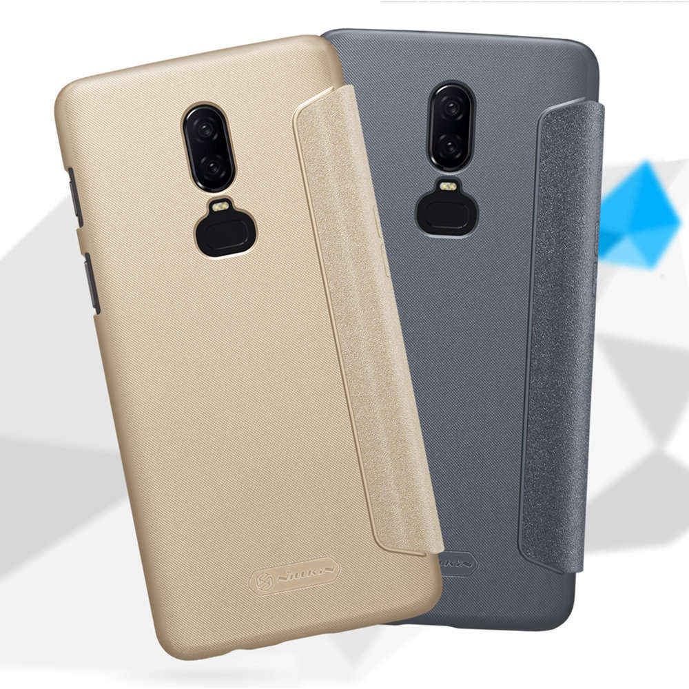 Nillkin Sparkle Series Leather Case For Oneplus 6 Protective Phone Shell - Golden