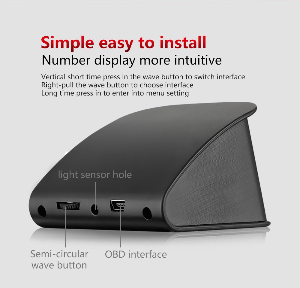 T600 2.6 Inch Car HUD Head-Up Display Intelligent Digital Instrument GPS Hnavigation Windscreen Speed Projector - Black