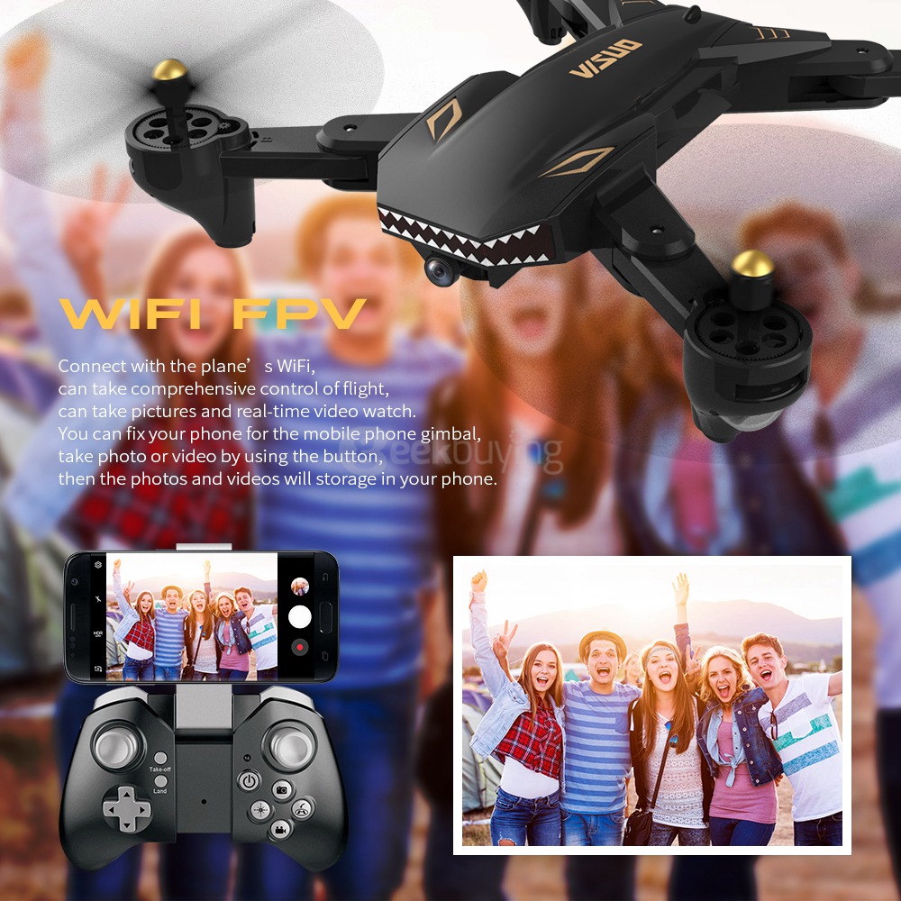 VISUO XS809S BATTLES SHARKS 720P WIFI FPV Wide Angle Camera Foldable RC Quadcopter RTF - Black