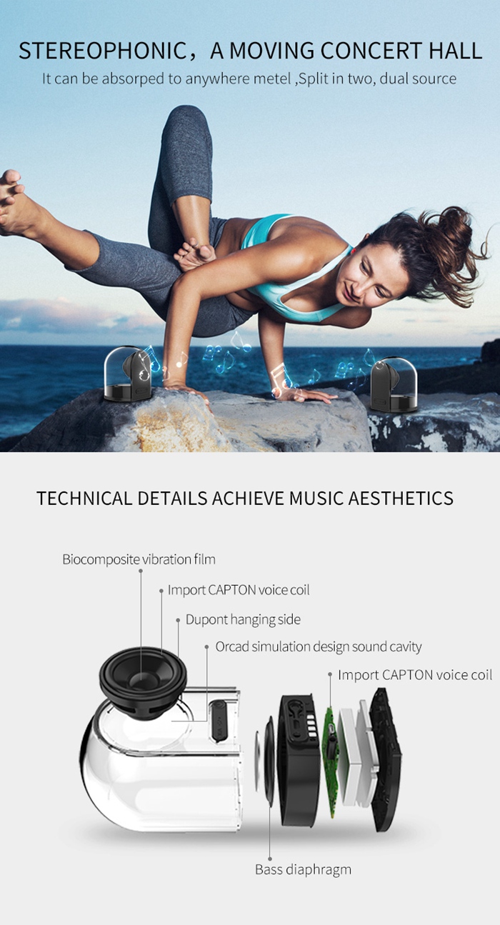 OVEVO D18 3D Magnet Bluetooth 4.2 Speakers 1 in 2 Outdoor Waterproof HiFi Phone PC Speaker - Black