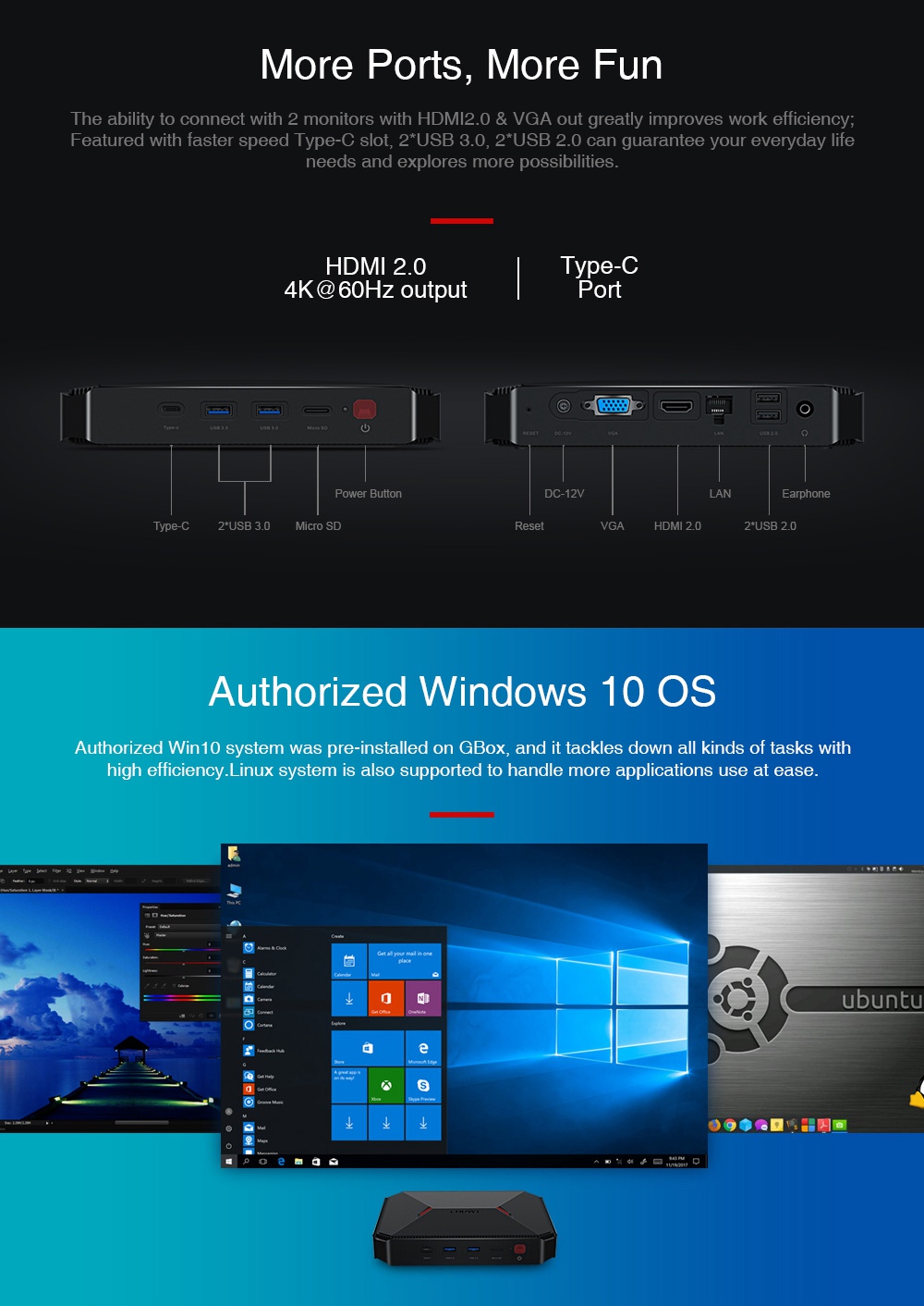 CHUWI GBox Gemini Lake N4100 4GB DDR4 64GB ROM Windows 10 Mini PC AC WIFI Extended HDD