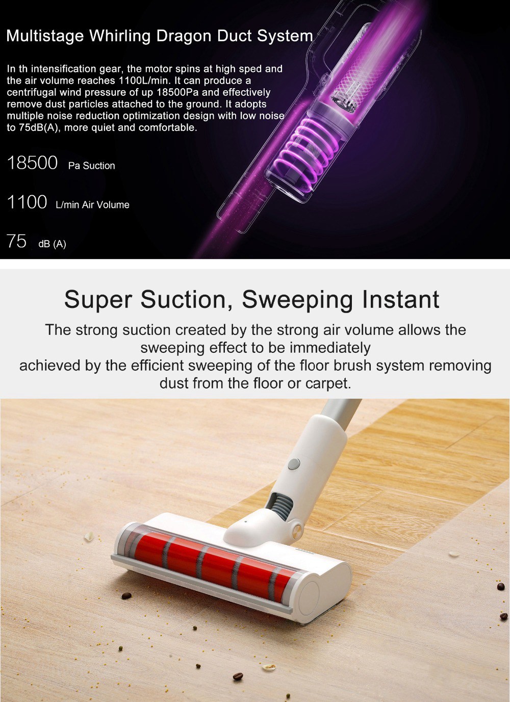 Xiaomi Roidmi F8 Smart Vacuum Cleaner App Remote Control 2500mAH Lithium-ion Battery with LED Night Light for Home Car -